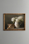 White Hydrangeas and Books Still Life - Vintage Patterned Frame - Slim Model