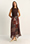 Kahtaba Belted Elastic Waist Patterned Pleated Asymmetrical Cut Lined Midi Tulle Skirt De261034 60286073 - 4