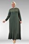62006 Plus Size Combed Cotton Dress with Frill Detail on the Front - Khaki