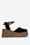 Women's Wedge Heeled Closed-Front Sandals Real Nubuck Leather Zy 4069 Black