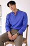 Linen Blend 3-Button Stand-Up Collar Men's Shirt Slim Fit Summer Stylish