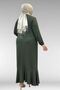 62006 Plus Size Combed Cotton Dress with Frill Detail on the Front - Khaki - 6