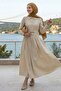 Double Buckle Belted Beige Dress - 3