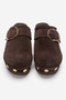 Women's Buckle Clogs Slippers Real Suede Leather Zy 4001 Brown - 5