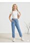 "Girl's 9-16 Years Old Summer Lightweight Thin Fabric Elastic Waist Lace-Up Light Blue Denim Trousers" - 2
