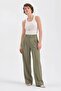 Women's Linen Fabric Pleated Detailed Inner Belt Garnished Design Trousers - 3