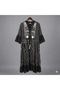 Women's Contrast Embroidered Three-Quarter Sleeve Dress – Authentic Dress with Adjustable Tassels at the Waist - 6