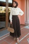 Flared Polka Dot Brown Chiffon Skirt - 3