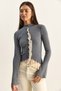 Women's Gray Lace Detailed Half Turtleneck Buttoned Ribbed Knitwear Cardigan Th261017 60286169 - 5
