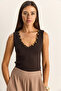 Women's Coffee Bead Accessory V-Neck Stretchy Blouse Öb261023 60286170