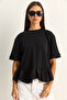 Women's Black Tulle Detailed Flounce Oversize Basic T-Shirt 8789 60286165 - 2