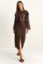 Women's Bitter Brown High Waist Belted Front Slit Detailed Midi Length Pencil Skirt De261014 60286172 - 4