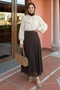 Flared Polka Dot Brown Chiffon Skirt - 6