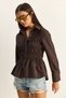 Women's Bitter Brown Asymmetrical Gathered Detailed Elastic Waist Formed Buttoned Poplin Shirt 0998 60286161 - 5