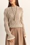 Women's Stone Openwork Crew Neck Flounce Sleeves Lightweight Flowy Knitwear Sweater Tk261036 60286168 - 6