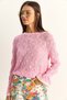 Women's Pink Openwork Crew Neck Flounce Sleeves Lightly Draped Knitwear Sweater Tk261036 60286168 - 3