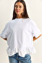 Women's White Tulle Detailed Flounce Oversize Basic T-Shirt 8789 60286165 - 5