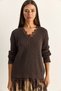 Women's Bitter Brown V Y Aka Lace Detailed Knitwear Sweater Tk261018 60286166 - 2