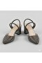 (Öz Maçan) Women's Closed-Toe Thick-Heeled Shoes with Drop Stone Detail Platinum - 2