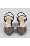 (Öz Maçan) Women's Closed-Toe Thick-Heeled Shoes with Drop Stone Detail Platinum - 4