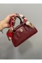 Women's Burgundy Mini Size Baguette Handbag and Crossbody Bag with Scarf Accessory - 5