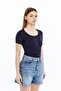 Short Sleeve Bodysuit with Ruffle Detail Navy Blue - 2