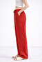 Women's Red 100% Cotton Muslin Woven Relaxed Straight Pants - 2
