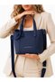 Scarf-Detail 4-Section Adjustable Long Strap Shoulder and Crossbody Bag Navy Blue