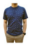Men's 100% Cotton Printed T-Shirt – Navy Blue Geometric Pattern, 180 GSM Premium Fabric