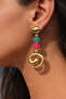 Gold, Green, Pink Detailed Hanging Earrings