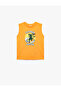Cotton Crew Neck Sleeveless Dinosaur Printed Tank Top - 4