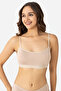 Women's Cotton in Stretch Fabric Strapless Tank Top with Removable Pads, Half Athlete Bustier, Skin Color, 3-Pack - 3
