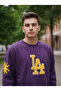 Men's Purple Oversize Sweatshirt with La Embroidery Detail Street Style - 2