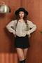Women's Viscose Fabric Beige Black Polka Dot Oversize Shirt