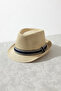 Marin Patterned Striped Summer Beige Straw Panama |   Men's Sun Protection and Beach Fedora Hat - 5