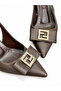 Women's Brown Pointed Toe Thick Heel Open Back Heeled Shoes with Accessories - 5