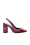 Women's Burgundy Pointed Toe Thick Heel Open Back Heeled Shoes with Accessories