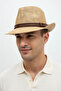 Camel Straw Summer Panama Hat with Belt Ribbon |   Men's Summer and Beach Fedora - 5