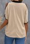 New Season Women's Short Sleeve V-Neck Imported Crepe Blouse with Color Detail - 4