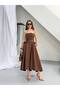 Women's Button and Belt Detailed Cotton Trench Strapless Dress - 6