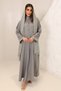 Premium Grey Stripe Abaya With highneck with buttons closer - 4