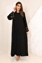 Italian Linen Black Abaya with Thread & Beads Handwork Elegant Designer Modest Wear - 6