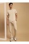 Men Beige Plain Cotton Joggers with Drawstring - 5