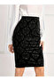 Black Velvet Damask Bodycon Mini Skirt - 4