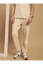 Men Beige Plain Cotton Joggers with Drawstring
