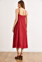 Women's Burgundy Adjustable Strap Midi Woven Bell Dress Elb-19002636 - 6