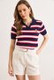 Women's Navy Blue Polo Collar Teddy Bear Embroidered Seasonal Knitwear Blouse Blz-19003283 - 2