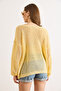 Women's Yellow Wide Collar Openwork Loose Fit Knitwear Blouse Blz-19003321 - 6