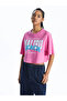 Xside Pink Crew Neck Printed Short Sleeve Oversize Women's Crop
