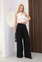 Women's Black High Waist Double Pleated Palazzo Wide Leg Fabric Trousers Stylish Casual Office Daily - 3